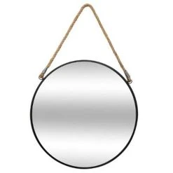 Vente flash 🛒 Miroir Rond En Métal Corde 55cm Noir 😀