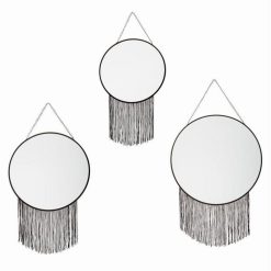 Promo ???? Lot De 3 Miroirs Muraux Métal Chaßne 54cm Noir ????
