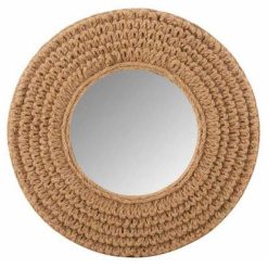 Vente flash â Paris Prix Miroir Mural Rond TissĂ© Jute 71cm Naturel ????
