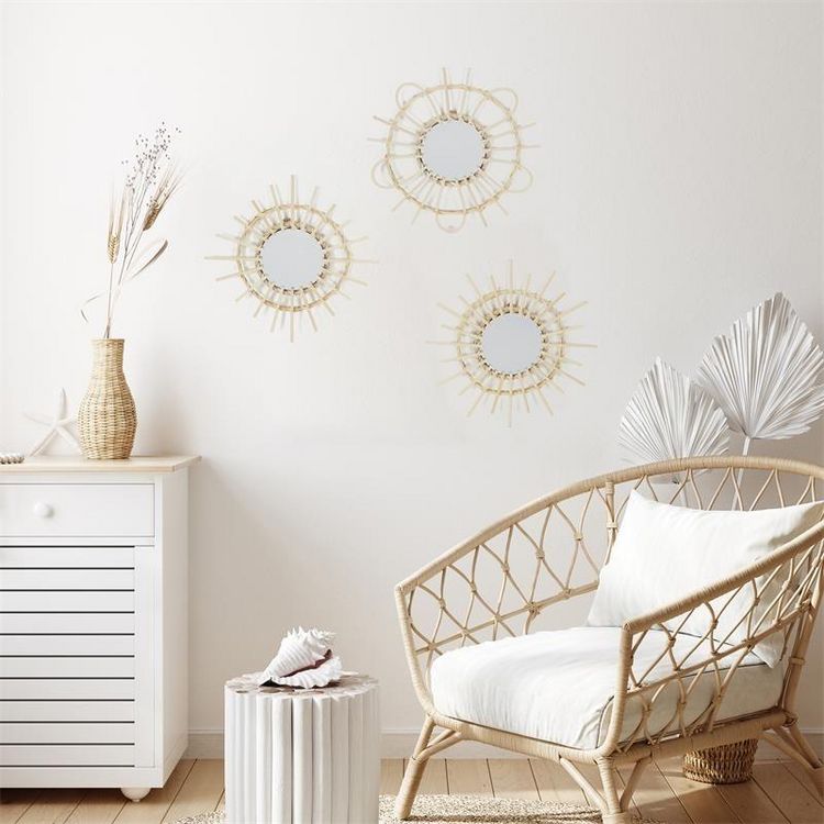 Remise ???? Paris Prix Lot De 3 Miroirs En Rotin Fixation Mur 28cm Naturel ???? 4 Remise ???? Paris Prix Lot De 3 Miroirs En Rotin Fixation Mur 28cm Naturel ???? â Image 2