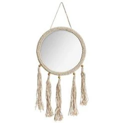 Grosses soldes 😍 Miroir Mural Rond à Franges Eté 62cm Beige 🔥