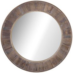Sortie ???? HOMCOM HOMCOM Miroir Rond Mural En Bois De Pin Style Naturel Ø 79 Cm ????