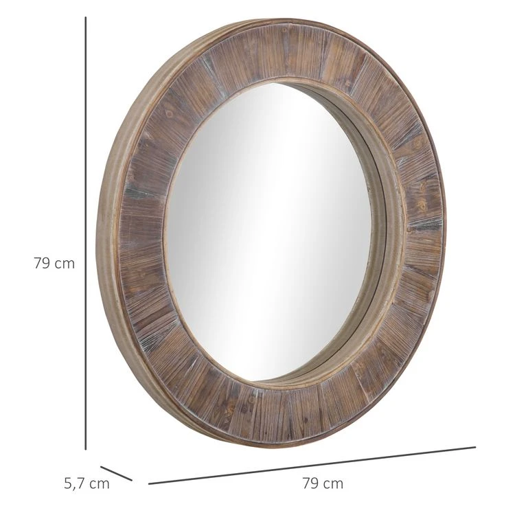 Sortie 💯 HOMCOM HOMCOM Miroir Rond Mural En Bois De Pin Style Naturel Ø 79 Cm 😍 5 Sortie 💯 HOMCOM HOMCOM Miroir Rond Mural En Bois De Pin Style Naturel Ø 79 Cm 😍 – Image 3
