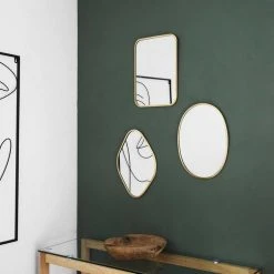 Remise 🎉 TOILINUX Lot De 3 Miroirs Avec Contours En Métal - Doré 🥰