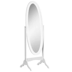 Meilleure vente 🛒 HOMCOM Miroir à Pied Ovale Style Shabby Chic Inclinaison Réglable Dim. 47L X 45l X 154H Cm MDF Blanc 😀