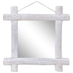 Budget 🤩 VIDAXL Miroir A Buches Blanc 70x70 Cm Bois De Recuperation Massif 🛒