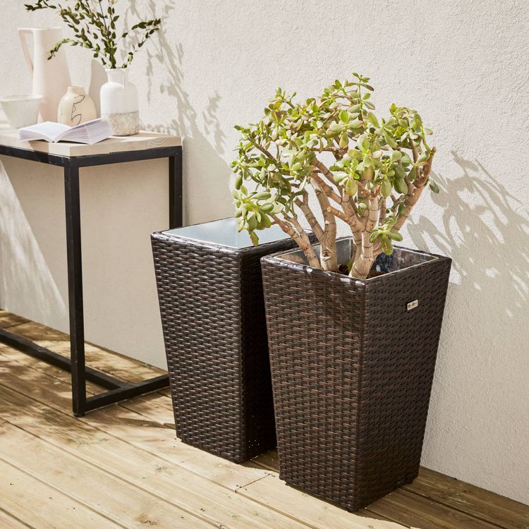 Vente flash ???? Lot De 2 Pots De Fleurs, Cache Pot En Résine Tressée E, Vases De 60cm ???? 7 Vente flash ???? Lot De 2 Pots De Fleurs, Cache Pot En Résine Tressée E, Vases De 60cm ???? – Image 5