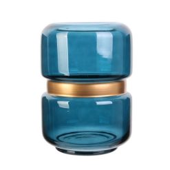 Grosses soldes ???? Paris Prix Vase Déco En Verre Cerclage 20cm Bleu & Or ⭐