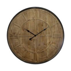 Nouveau ???? Pendule Ronde En Métal & Bois Alia 80cm Naturel ????