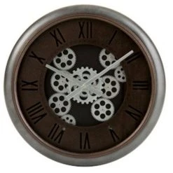 Remise 👍 Paris Prix Horloge Murale Ronde Engrenage 52cm Marron & Argent 🛒