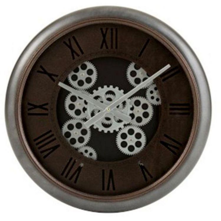 Remise ???? Paris Prix Horloge Murale Ronde Engrenage 52cm Marron & Argent ???? 3 Remise ???? Paris Prix Horloge Murale Ronde Engrenage 52cm Marron & Argent ????
