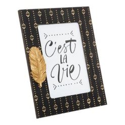 Bon marché ???? Cadre à Poser Relief Plume 20cm Noir & Or ????