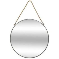 Vente flash ⭐ Miroir Rond En Métal Corde 55cm Gris 🤩