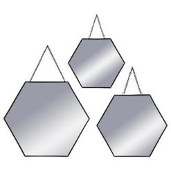 Nouveau ✔️ Lot De 3 Miroirs Métal Hexagone 29cm Noir ????