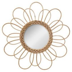 Offres ???? Miroir Déco En Rotin Fleur 38cm Naturel ????