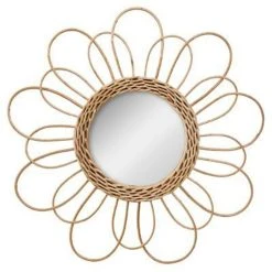 Offres 🔥 Miroir Déco En Rotin Fleur 38cm Naturel 👍