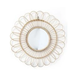 Nouveau 🧨 HEART OF THE HOME Miroir En Bambou Rattan - Diam. 51 Cm - Fleur ✨