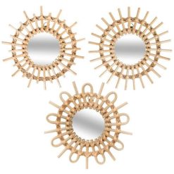 Vente flash ???? Lot De 3 Miroirs Muraux Rotin Soleil 28cm Beige ????